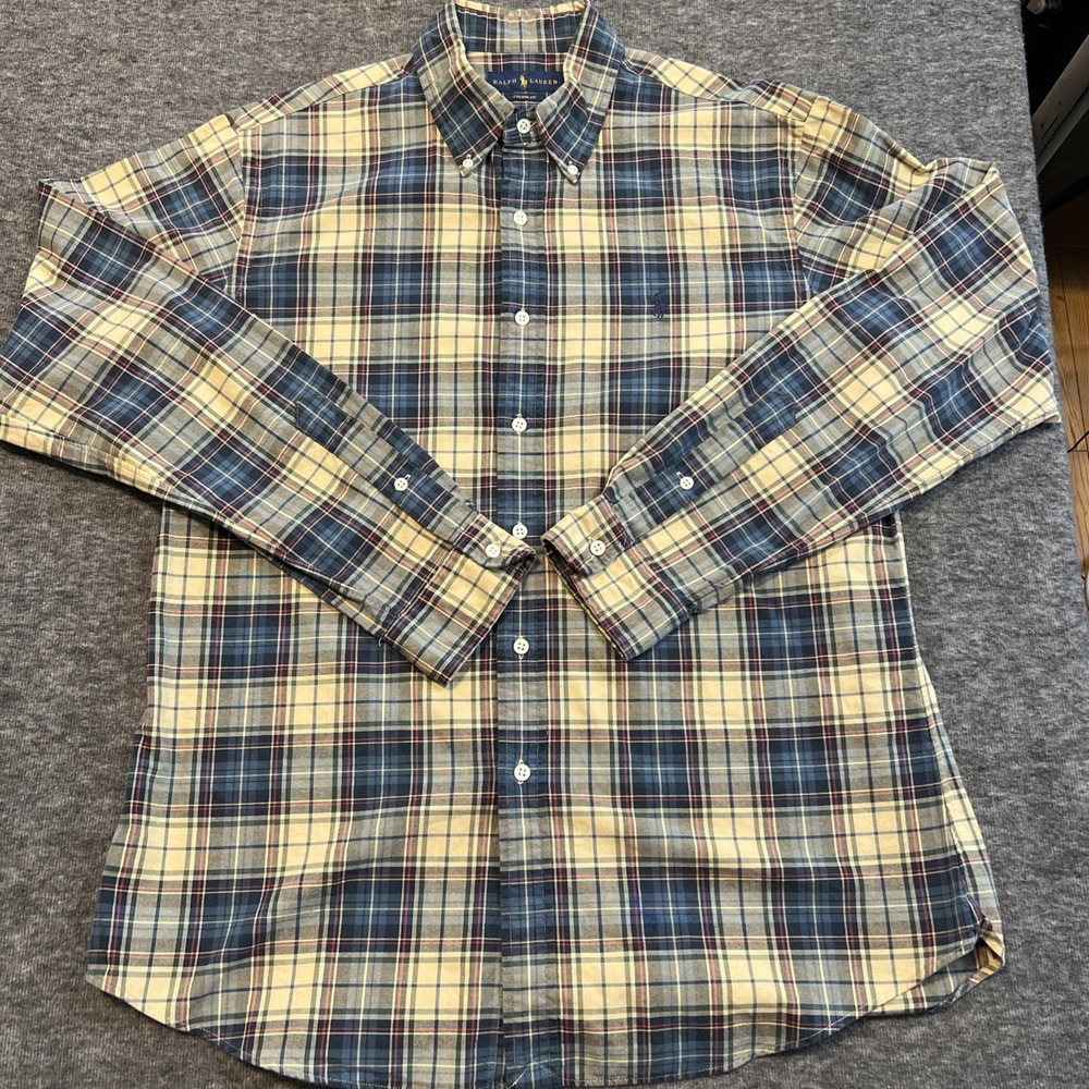 Ralph Lauren Custom Fit BLACK PONY‎ Button Down Shirt Mens Large Plaid RTW!